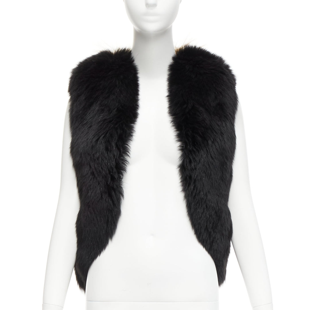 QUENTIN VERON black brown bicolor lamb fur bolero vest jacket FR36 S
