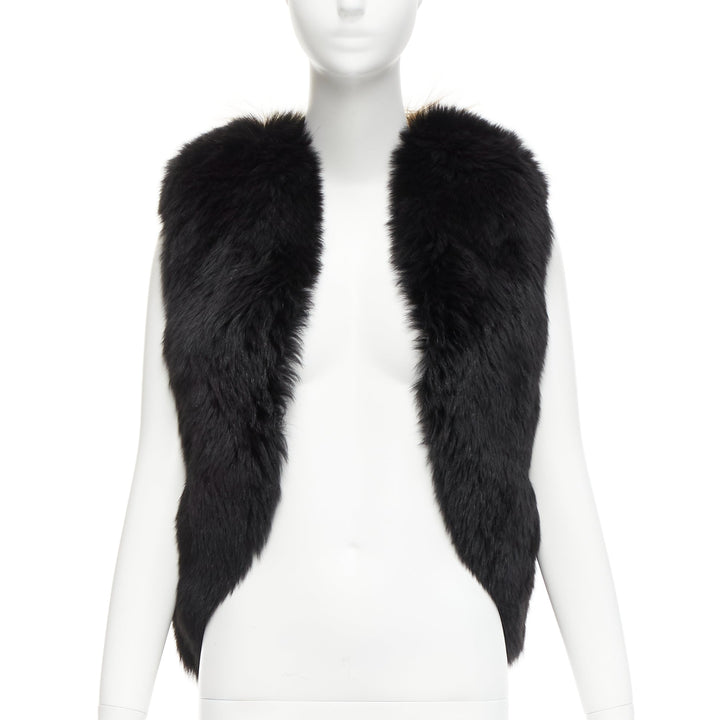 QUENTIN VERON black brown bicolor lamb fur bolero vest jacket FR36 S