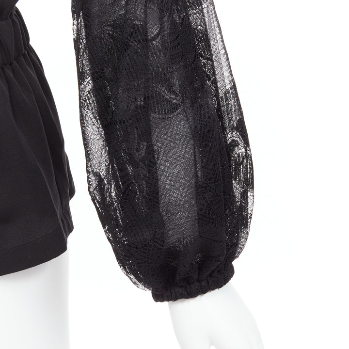 CHANEL 13P silk black floral lace sleeves pleated jacket blouse FR36 S
