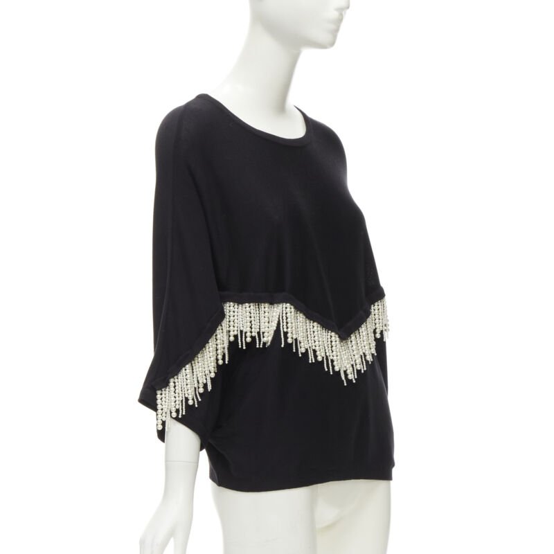 GIAMBATTISTA VALLI black dolman sleeve pearl fringe sweater top IT44 M