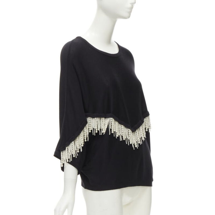 GIAMBATTISTA VALLI black dolman sleeve pearl fringe sweater top IT44 M