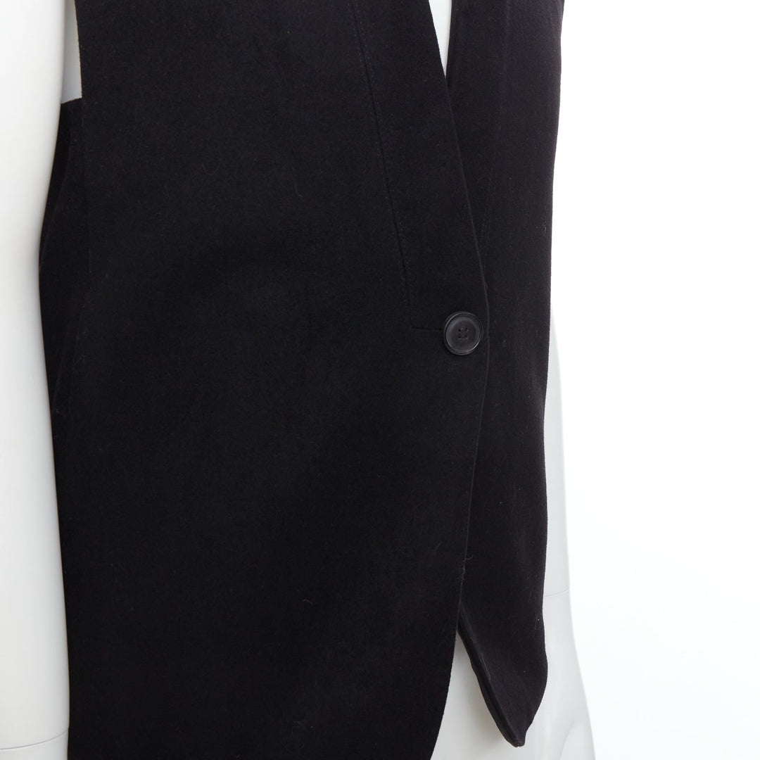 CHRISTOPHE LEMAIRE black wool minimal topstitch waist coat vest Sz2 M