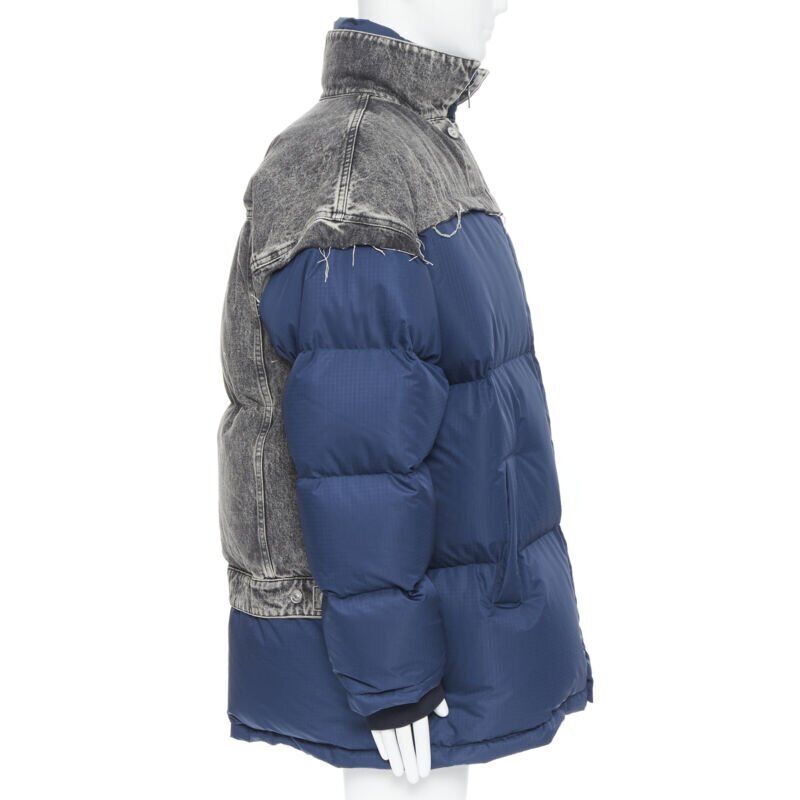 BALENCIAGA 2018 Layering blue grey denim oversized puffer jacket XS