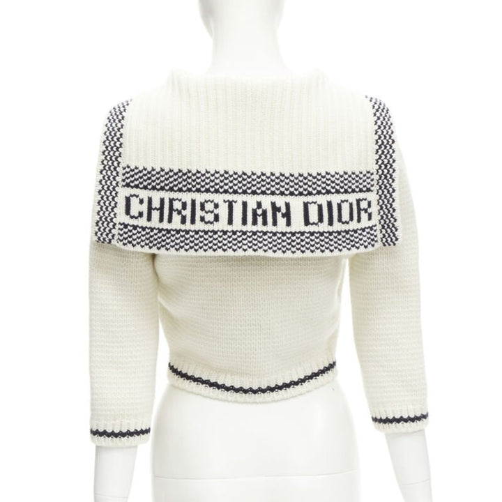 CHRISTIAN DIOR 2021 Mariniere wool cashmere beige sailor collar cardigan FR34 XS