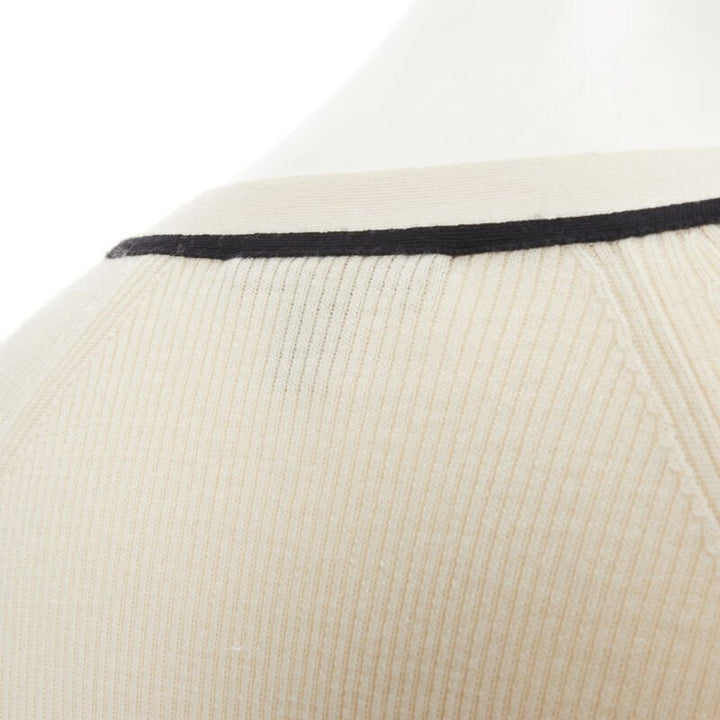 LOUIS VUITTON daisy lemon silk panel beige ribbed wool cardigan sweater M