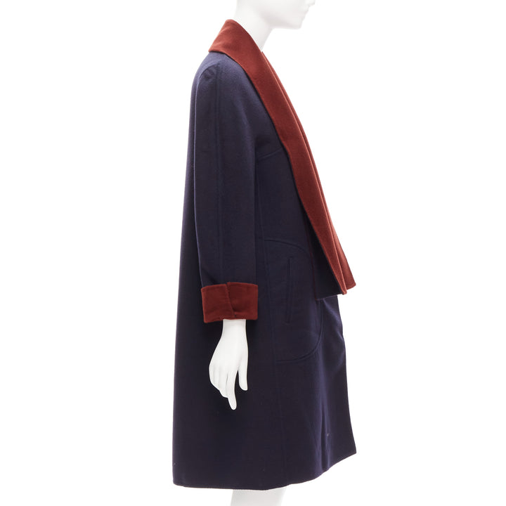 LORO PIANA 100% double faced cashmere burgundy navy Reversible coat IT44 L