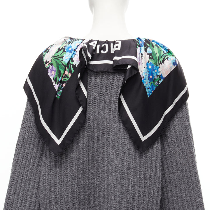 BALENCIAGA 2018 Demna grey wool silk scarf collar detached hem sweater FR34 XS