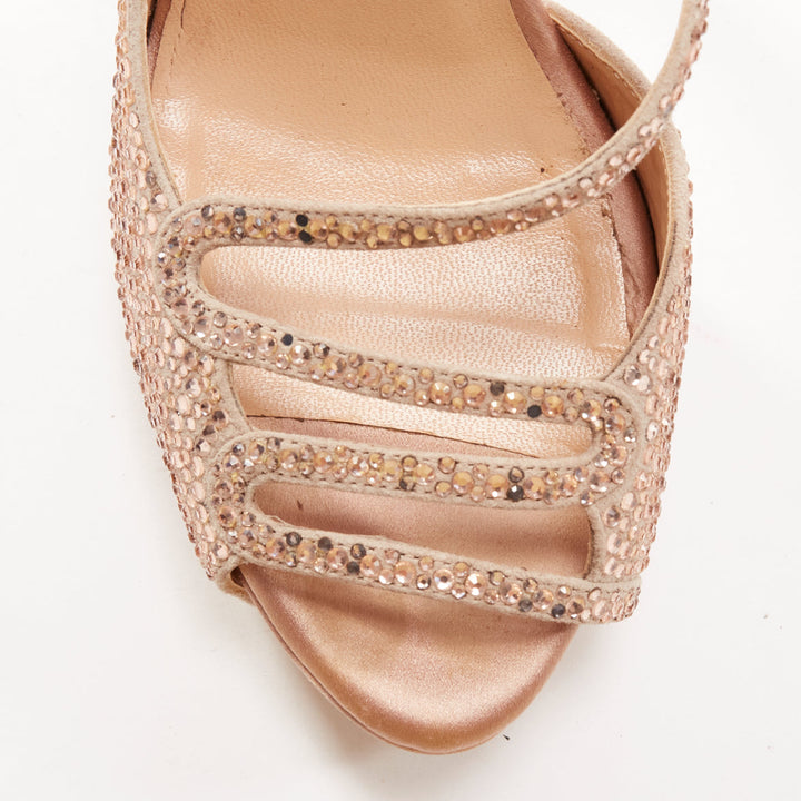 VALENTINO nude crystal strass encrusted d'orsay peep platform pumps EU36