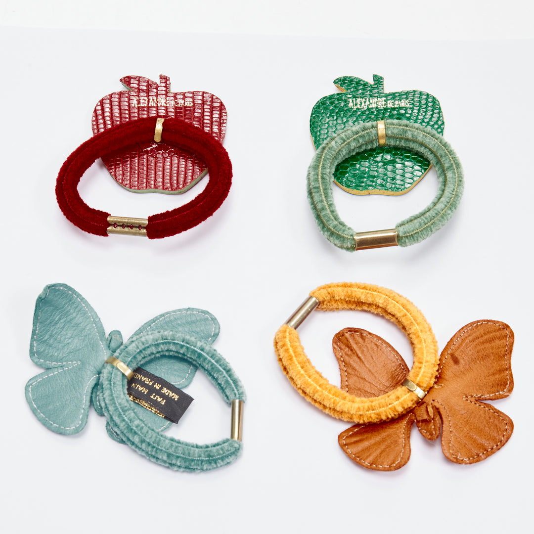 rare ALEXANDRE DE PARIS Alexander Zouari LOT OF 4 leather apple butterfly tie