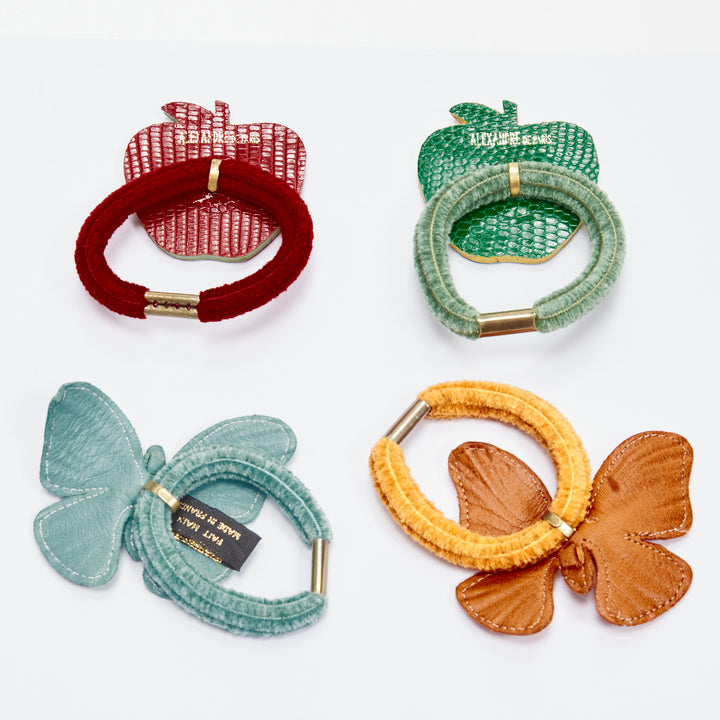 rare ALEXANDRE DE PARIS Alexander Zouari LOT OF 4 leather apple butterfly tie