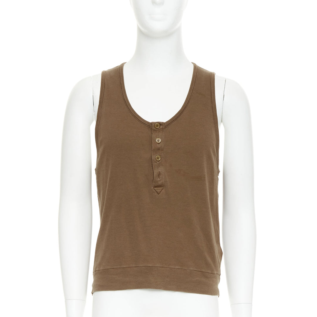 BOTTEGA VENETA brown silk cotton half button scoop neck tank top IT50 L
