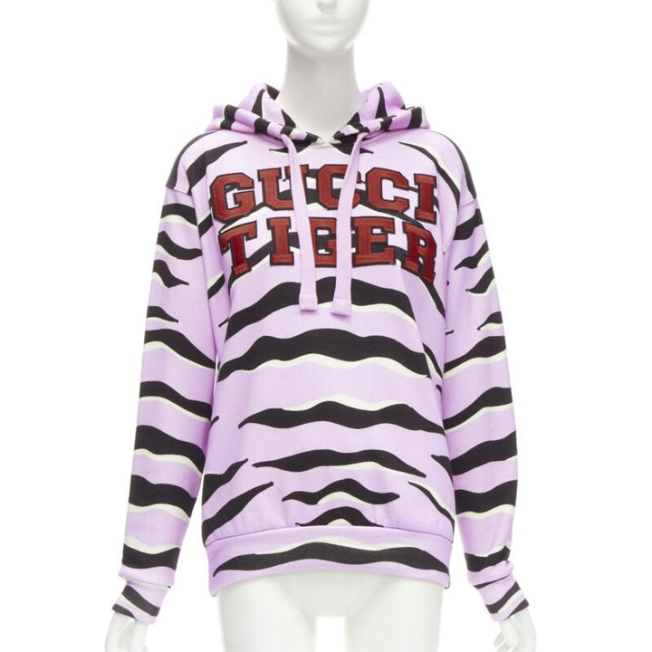 GUCCI TIGER 2022 purple cotton embroidery patch logo striped hoodie XXS