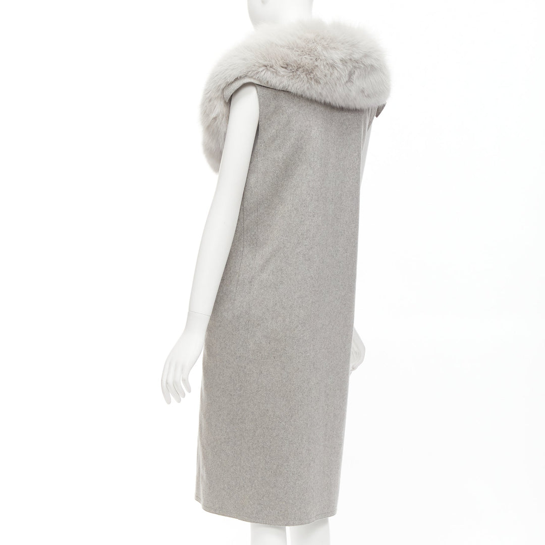 ALEXANDER WANG Saga Furs grey fur collar virgin wool blend vest dress US4 S