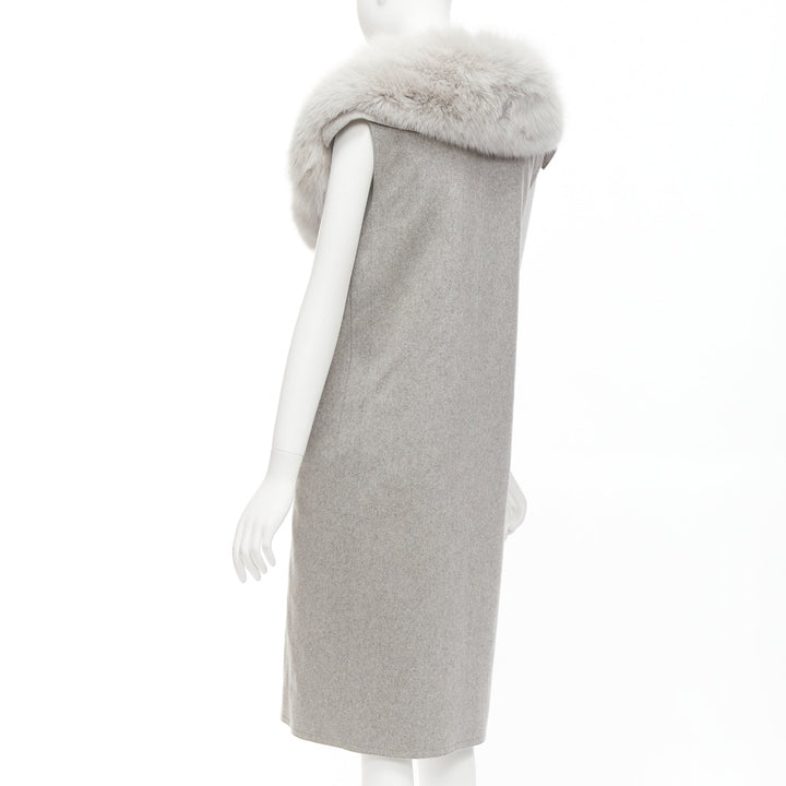 ALEXANDER WANG Saga Furs grey fur collar virgin wool blend vest dress US4 S