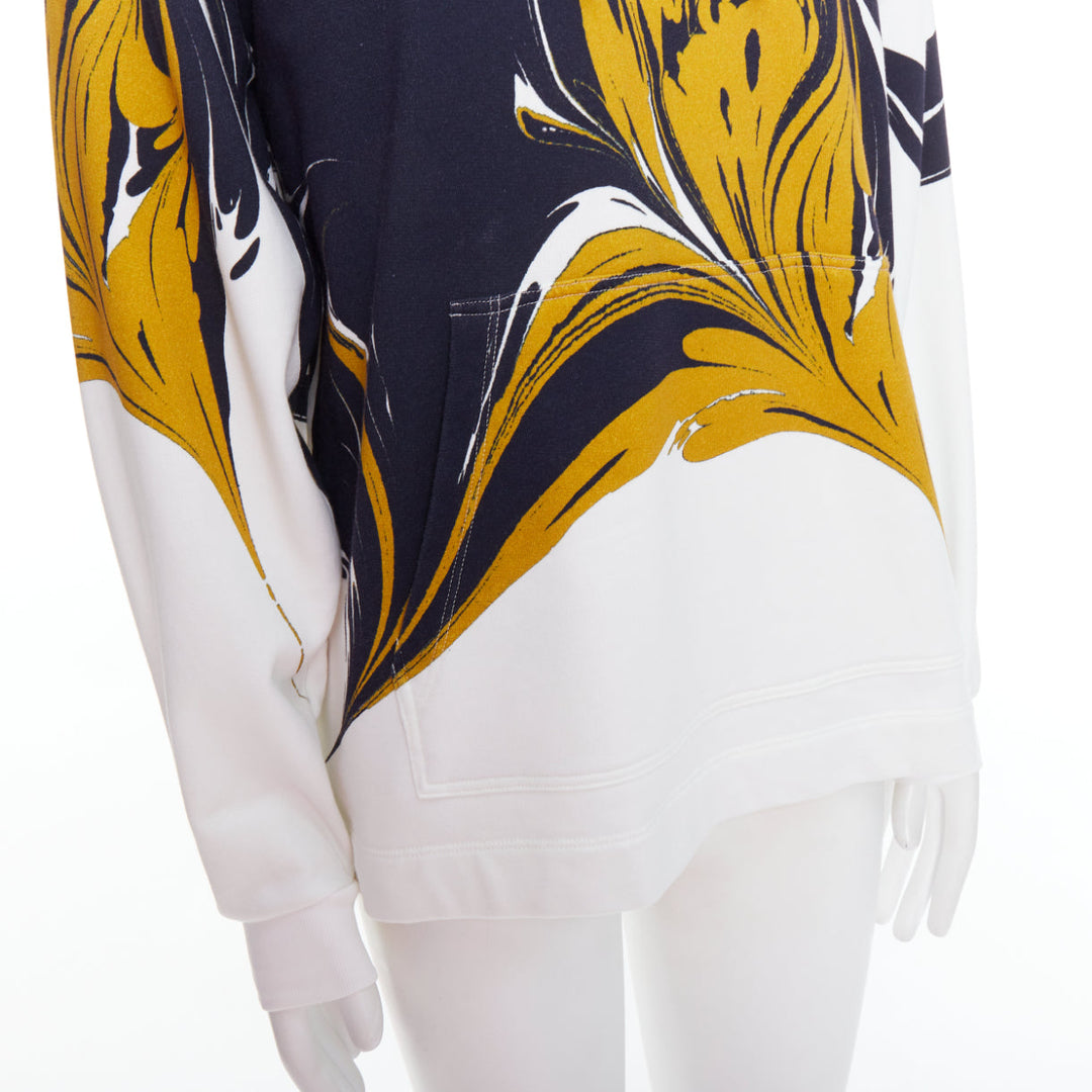 DRIES VAN NOTEN yellow black white marble swirl print cotton hoodie S