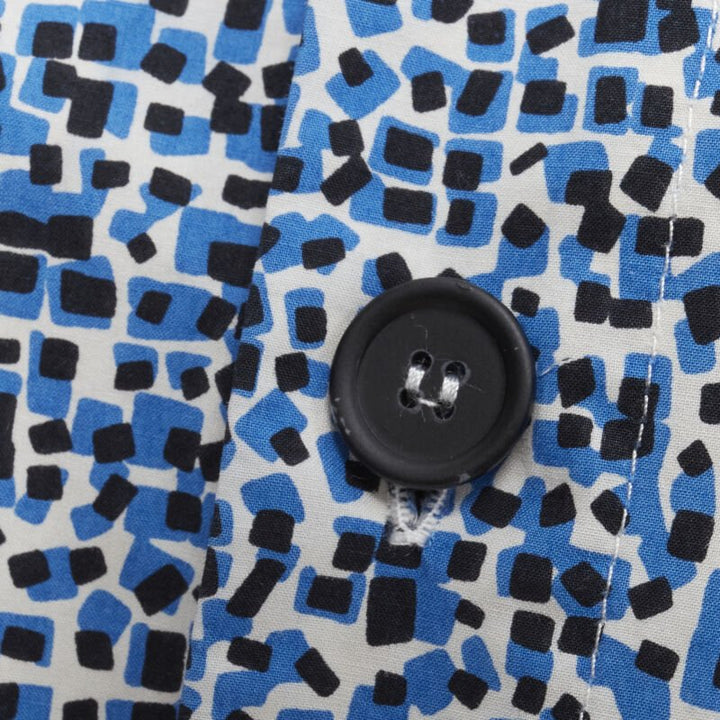 BOTTEGA VENETA blue speckle print camp collar short sleeve boxy cotton shirt S