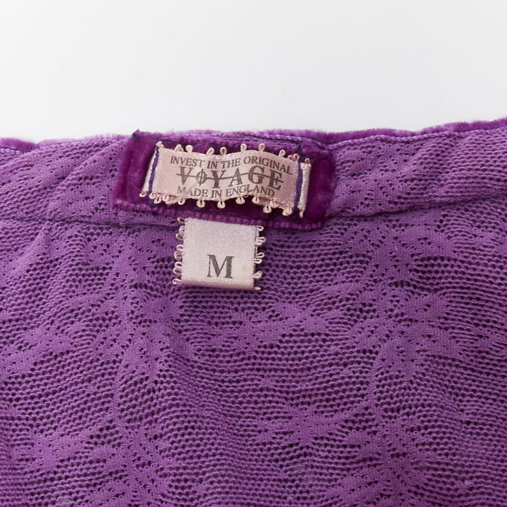 VOYAGE INVEST IN THE ORIGINAL LONDON purple wool black lace velvet cardigan M