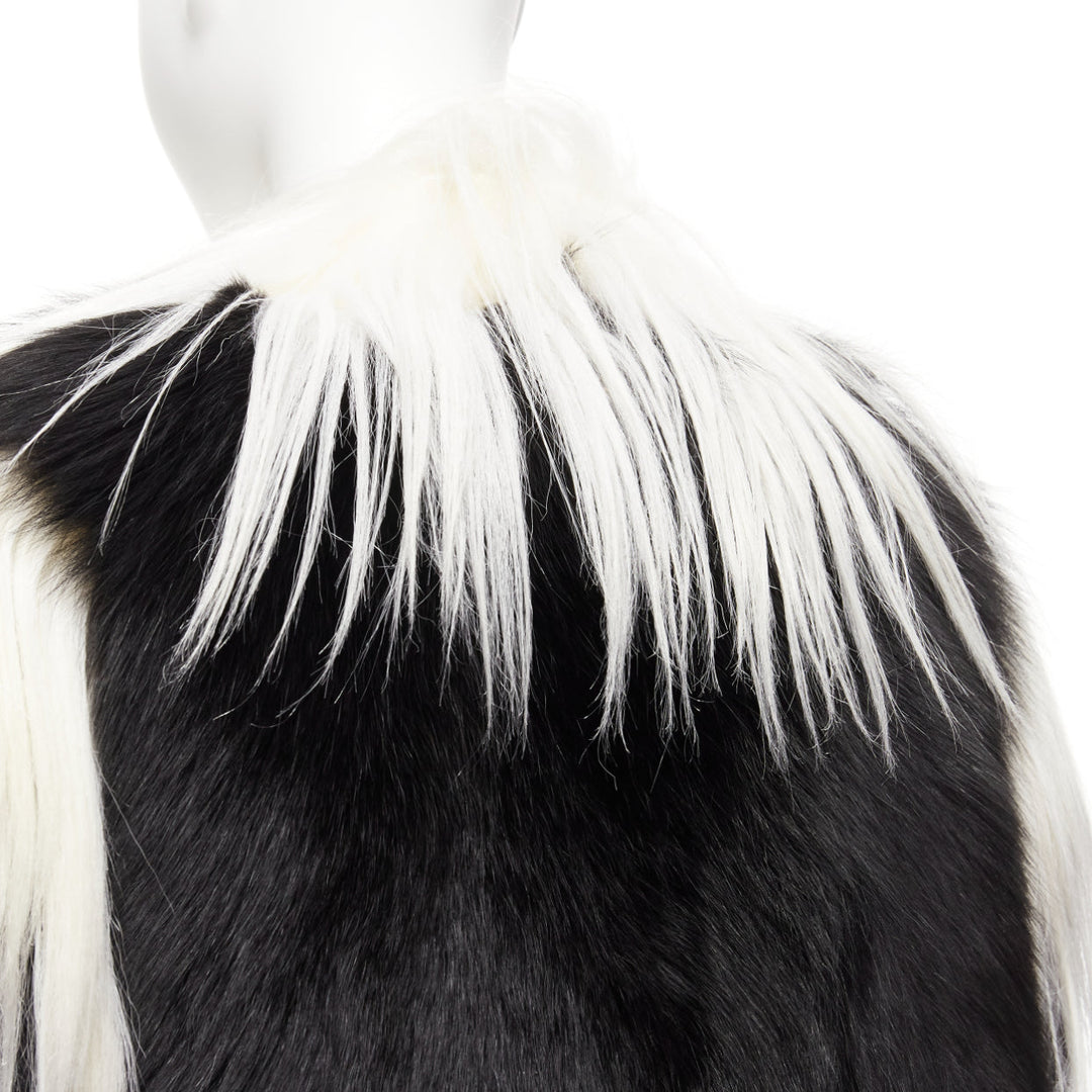 REVILLON black white rare goat rex rabbit fur patchwork long sleeve coat FR36 S