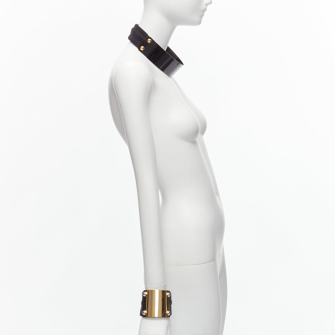 SACAI AMBUSH black gold navy metal studs terrycloth cuff XL choker set