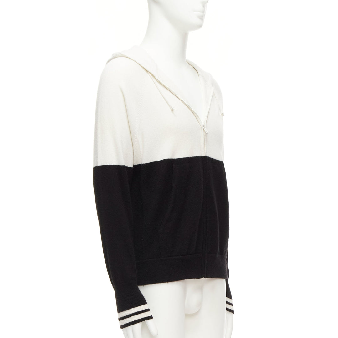 LORO PIANA Hiroshi Fujiwara 100% cashmere black white logo embroidery hoodie S