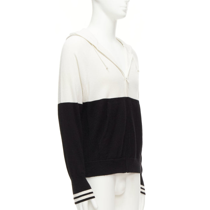 LORO PIANA Hiroshi Fujiwara 100% cashmere black white logo embroidery hoodie S
