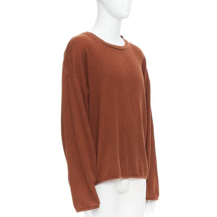 ISSEY MIYAKE MEN brown cotton blend ribbed long sleeve sweater M