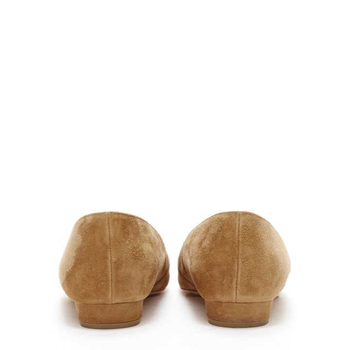 RUPERT SANDERSON Aga 10 sand suede square bukle flats EU37.5