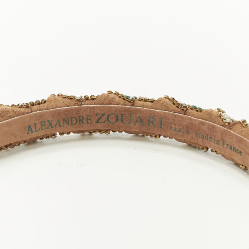 ALEXANDER ZOUARI bronze leather copper white green crystal encrusted headband