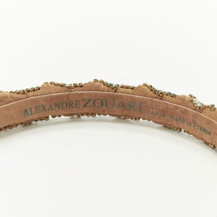 ALEXANDER ZOUARI bronze leather copper white green crystal encrusted headband