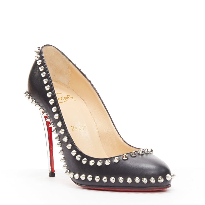 CHRISTIAN LOUBOUTIN Dorispiky black silver punk spike stud round pump EU36.5