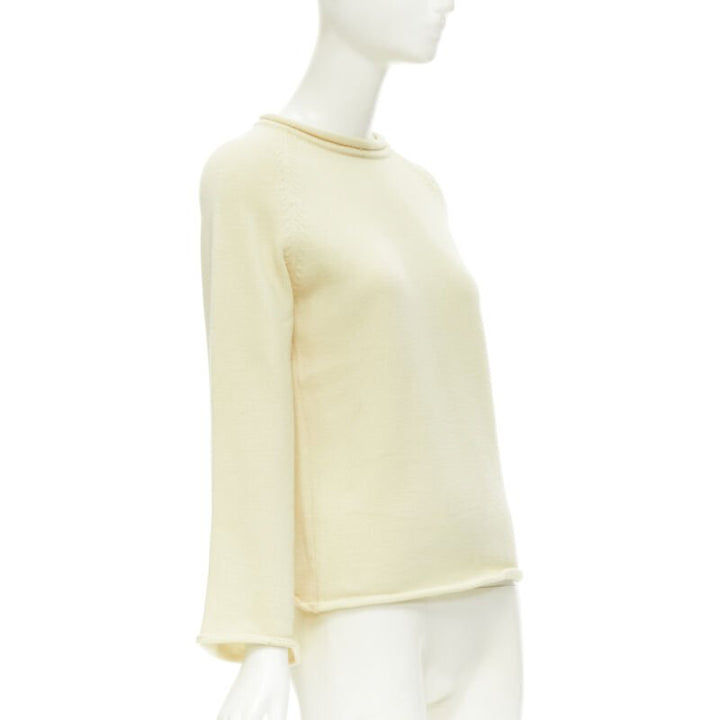 YOHJI YAMAMOTO cream beige 100% wool rolled edge wide sleeve sweater M