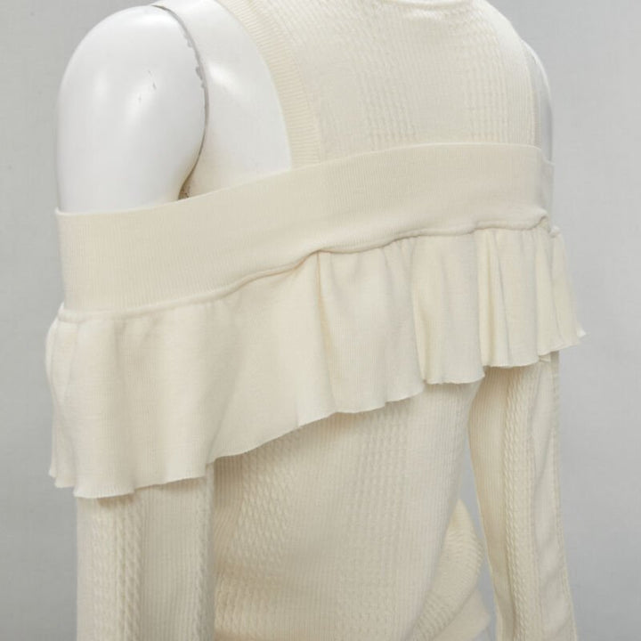 FENDI cream wool silk cashmere cold shoulder ruffle knit sweater IT44 M