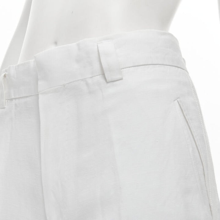 HAIDER ACKERMANN white grosgrain linen drop crotch cropped trousers FR38 S
