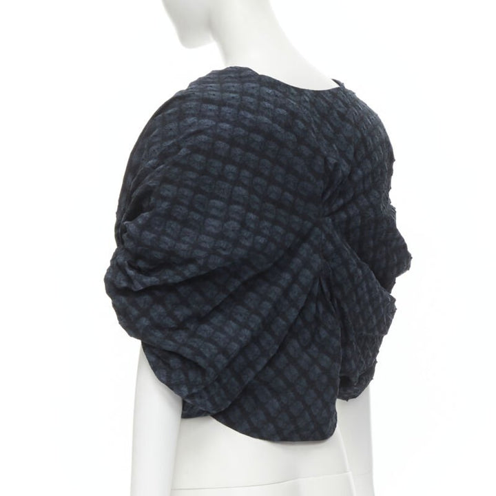 PORTS 1961 black blue Shibori dyed crinkled voluminous cropped bolero US0 XS