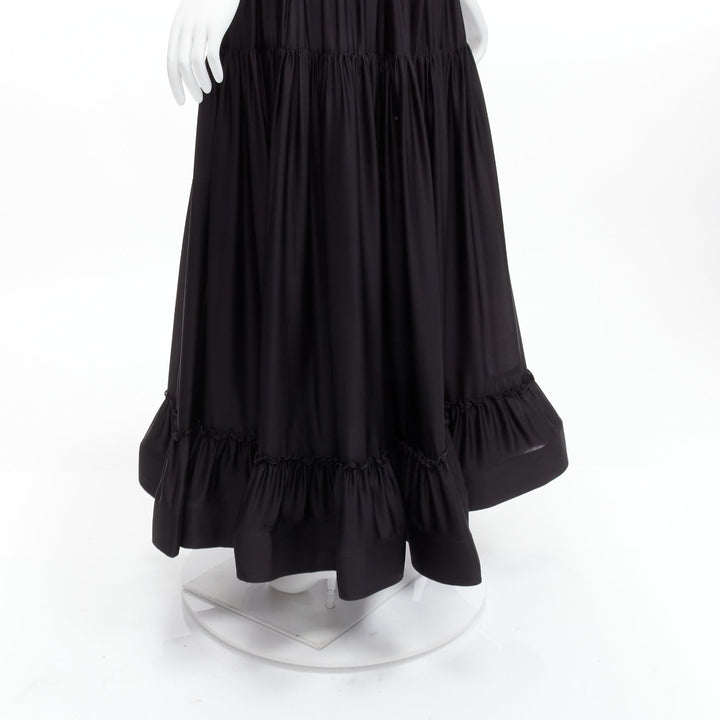 STELLA MCCARTNEY 100% silk black crin flounce hem tiered midi skirt IT36 XXS