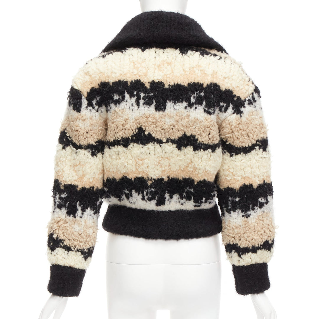 CHANEL 20N Coco Neige CC pearl zip cream wool cashmere cropped bomber FR34 XS