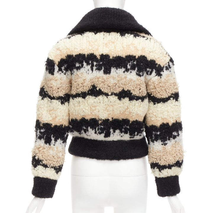 CHANEL 20N Coco Neige CC pearl zip cream wool cashmere cropped bomber FR34 XS