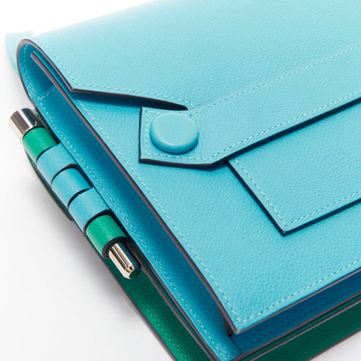 HERMES 2019 Twins green blue asymmetric snap flap reversible crossbody bag