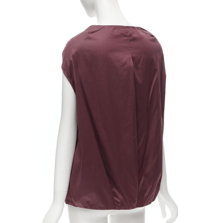 MARNI burgundy red cotton elasticated ruched cap sleeve boxy top IT38 XS