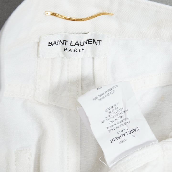 SAINT LAURENT 2016 white cotton cut off frayed jean denim shorts 25"
