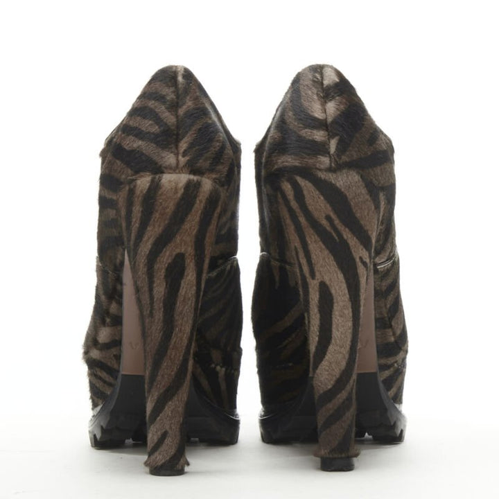 ALAIA brown black zebra stripe fur leather truck sole ankle bootie EU36.5