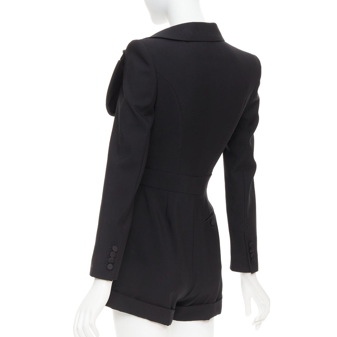 ALEXANDER MCQUEEN 2023 Orchid embellished black slim fit wool playsuit IT36 XS