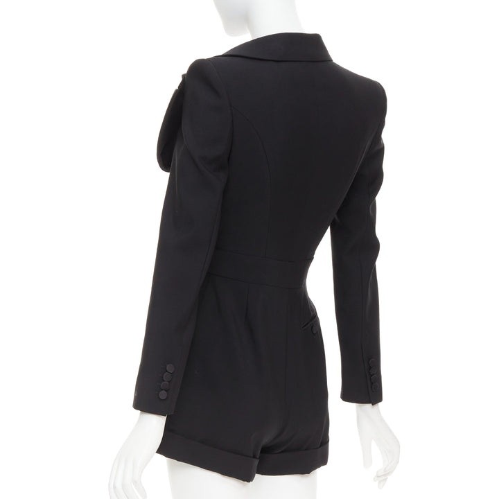 ALEXANDER MCQUEEN 2023 Orchid embellished black slim fit wool playsuit IT36 XS