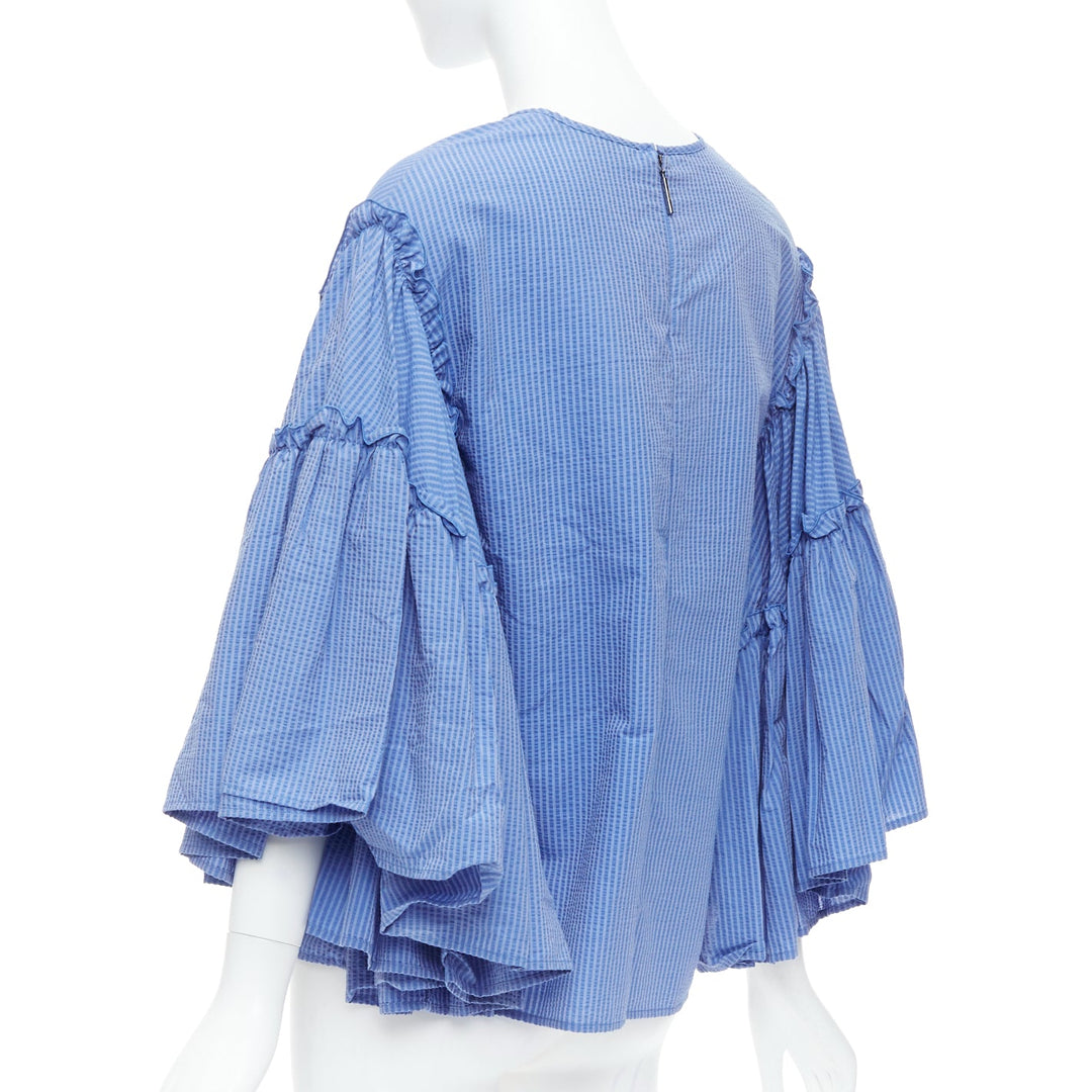 MSGM blue cotton blend striped flared sleeve crew neck crop top IT38 XS