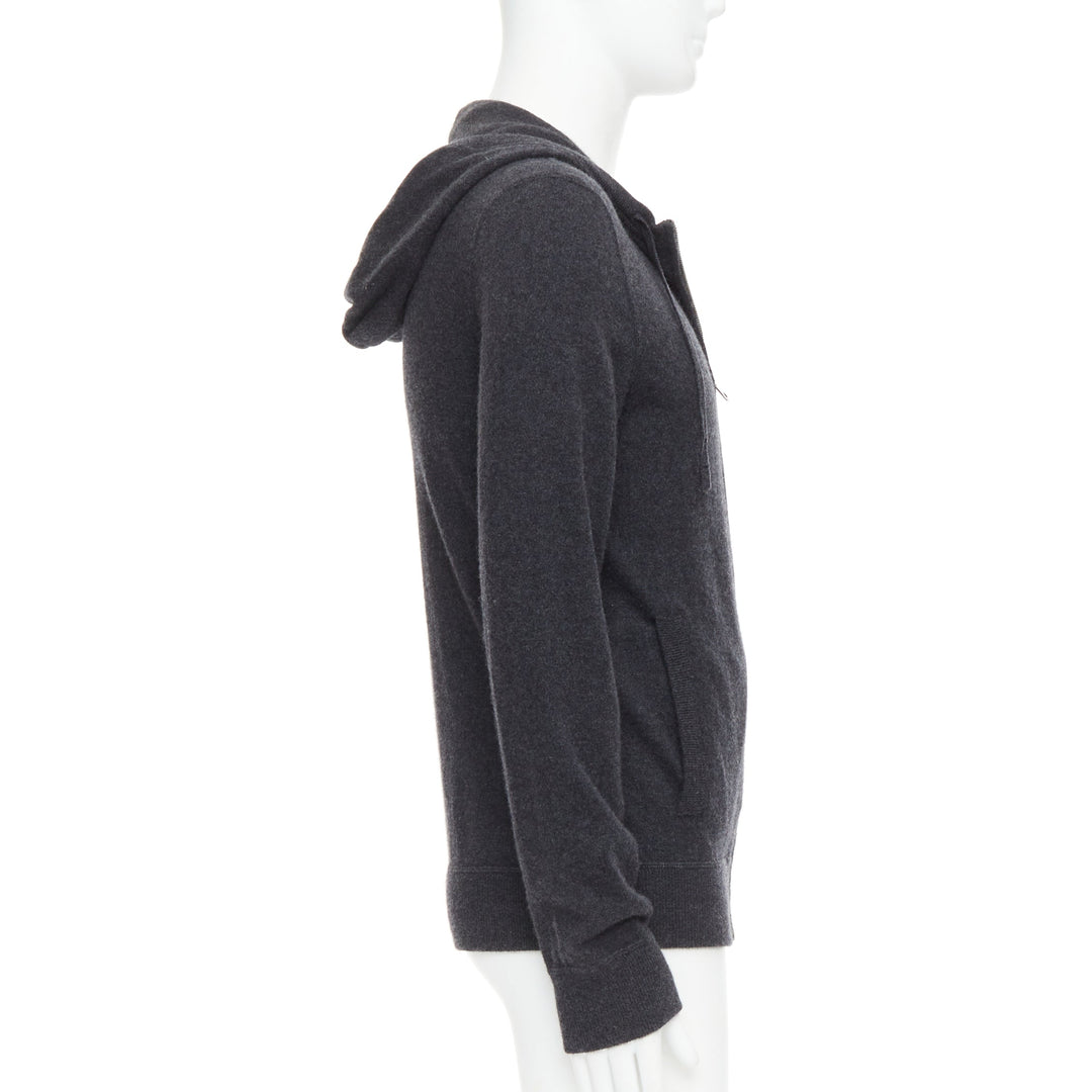 DOLCE GABBANA 100% cashmere grey silver logo zip hoodie IT48 M