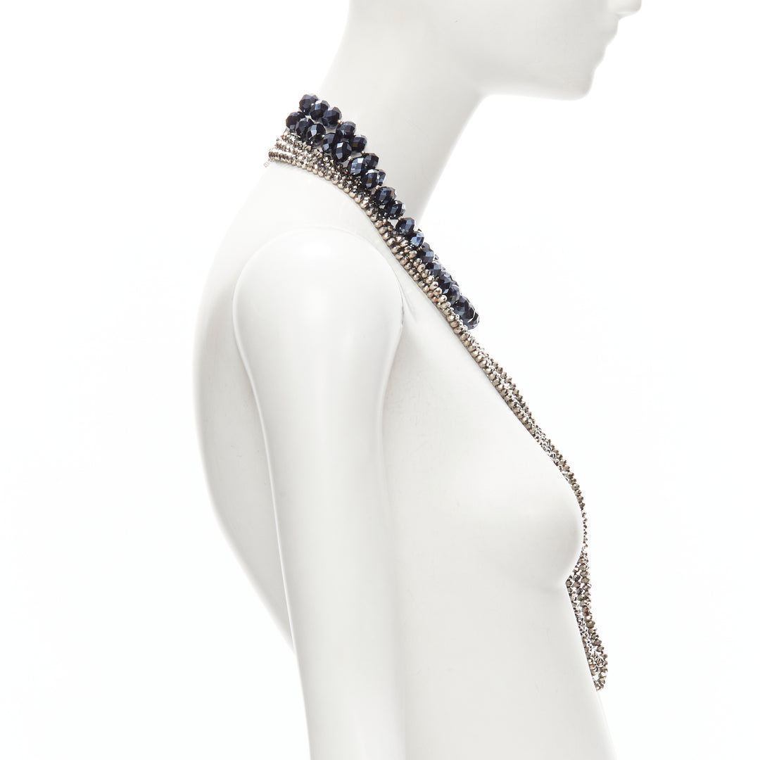 KENNETH JAY LANE silver geometric beads blue big beads double necklace set