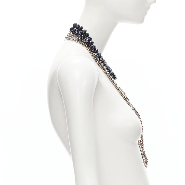 KENNETH JAY LANE silver geometric beads blue big beads double necklace set