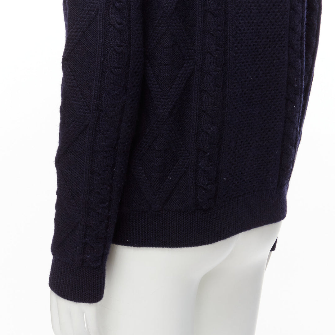 APC 100% wool navy blue fisherman cable knit crew neck long sleeve sweater S