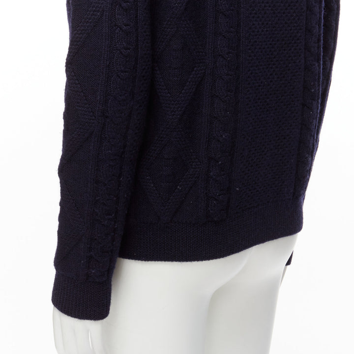 APC 100% wool navy blue fisherman cable knit crew neck long sleeve sweater S