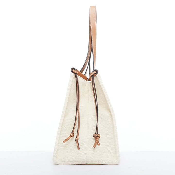 LOEWE Small Cushion cream canvas brown anagram logo shoulder tote bag